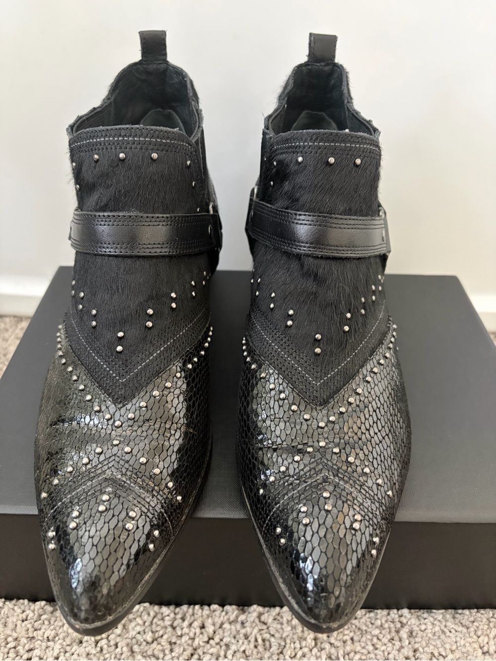Donald J. Pliner Black Studded Pointed-Toe Ankle Booties